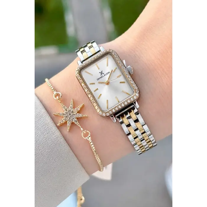 Gold Gümüş Renk Hediye Paketli 21 Mm Kadın Kol Saati ve Bileklik