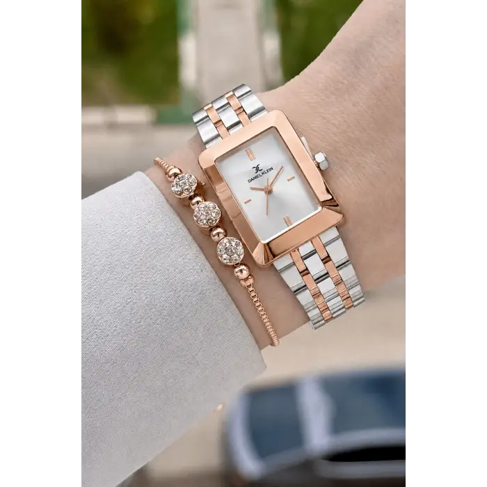 Rose Gümüş Renk Hediye Paketli 22 Mm Kadın Kol Saati ve Bileklik ve Bileklik