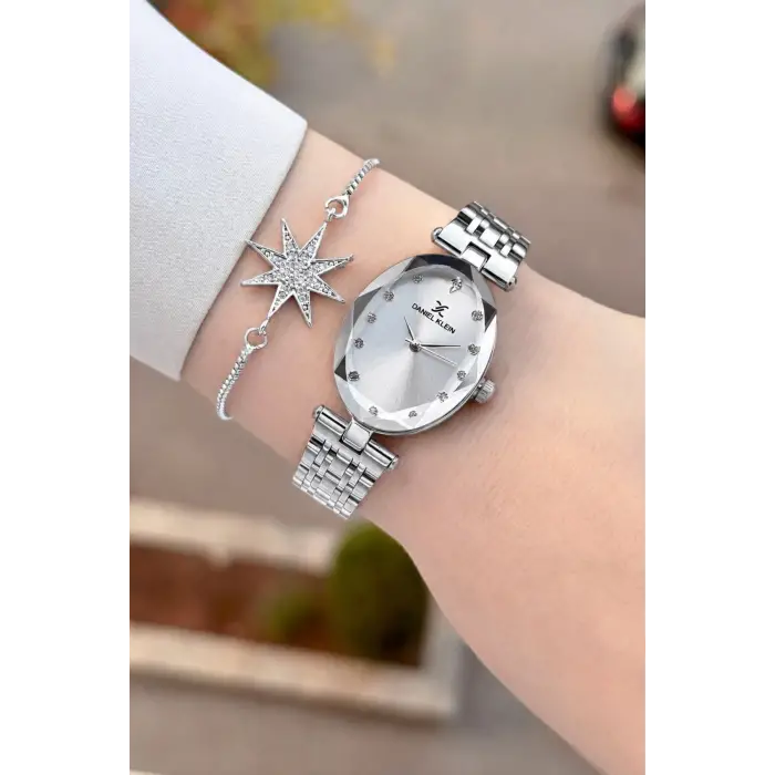 Gümüş Renk Hediye Paketli 24 Mm Kadın Kol Saati ve Bileklik