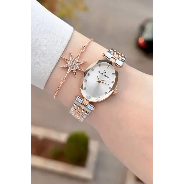 Rose Gümüş Renk Hediye Paketli 24 Mm Kadın Kol Saati ve Bileklik