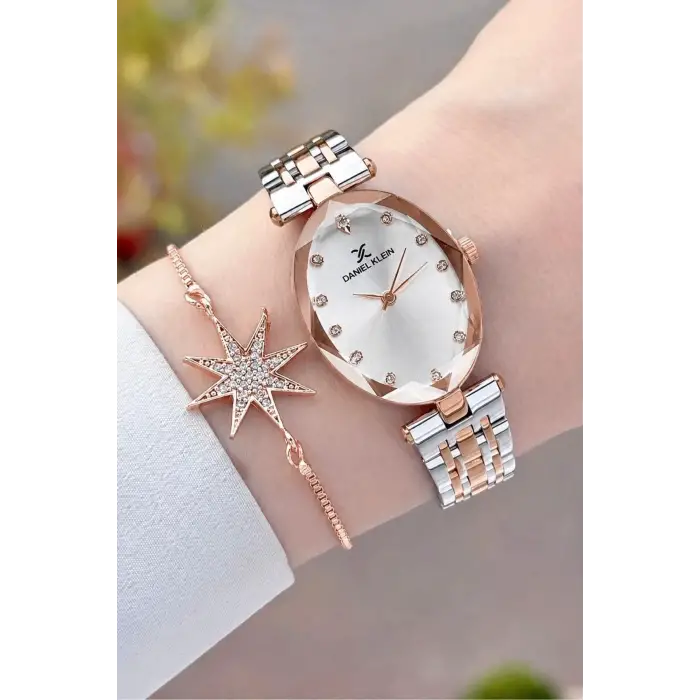 Rose Gümüş Renk Hediye Paketli 24 Mm Kadın Kol Saati ve Bileklik