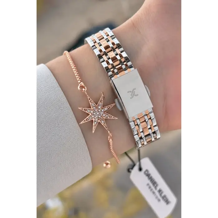 Rose Gümüş Renk Hediye Paketli 24 Mm Kadın Kol Saati ve Bileklik