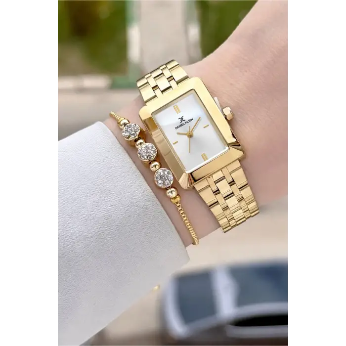 Gold Renk Hediye Paketli 22 Mm Kadın Kol Saati ve Bileklik ve Bileklik