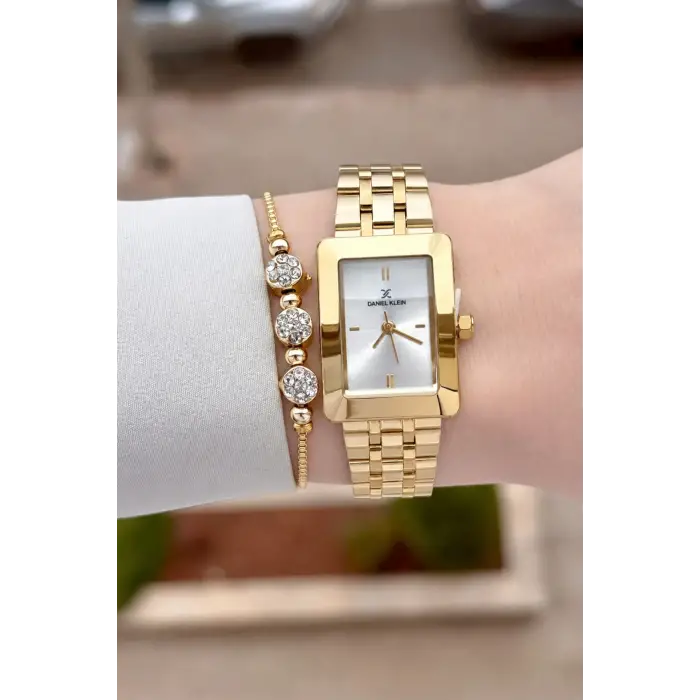 Gold Renk Hediye Paketli 22 Mm Kadın Kol Saati ve Bileklik ve Bileklik
