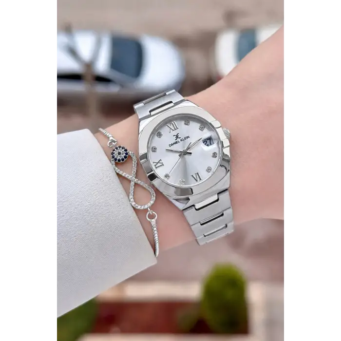 Gümüş Renk 30 Mm Kadın Kol Saati ve Bileklik
