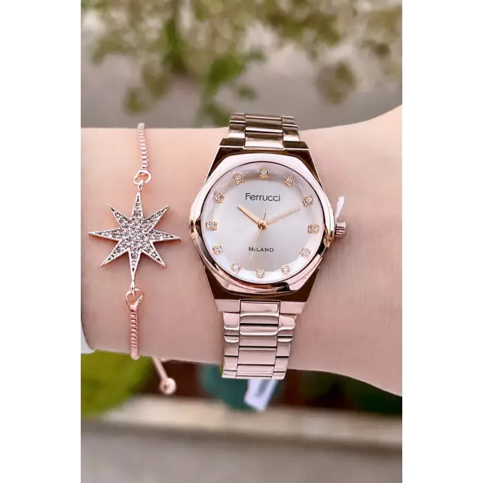 Rose Renk Hediye Paketli Kadın Kol Saati ve Bileklik