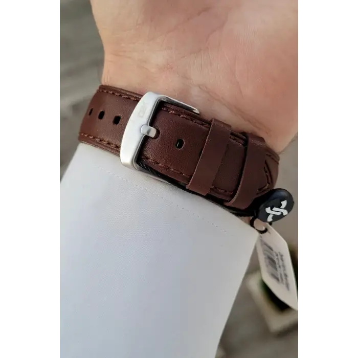 Kasası Gümüş Gold Kordonu Kahverengi Renk 42 Mm Takvimli Hediye Paketli Erkek Kol Saati