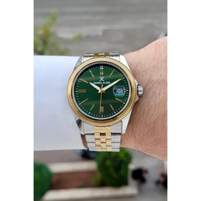 Kadranı Yeşil Kordonu Gold Gümüş Renk 41 Mm 5 ATM Takvimli Hediye Paketli Erkek Kol Saati