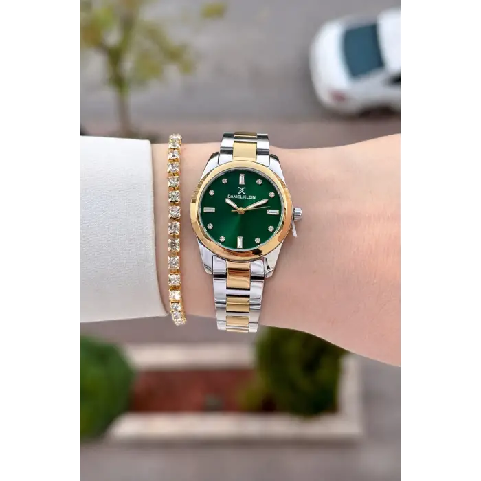 Kadranı Yeşil Kordonu Gold Gümüş Renk Hediye Paketli Kadın Kol Saati ve Bileklik