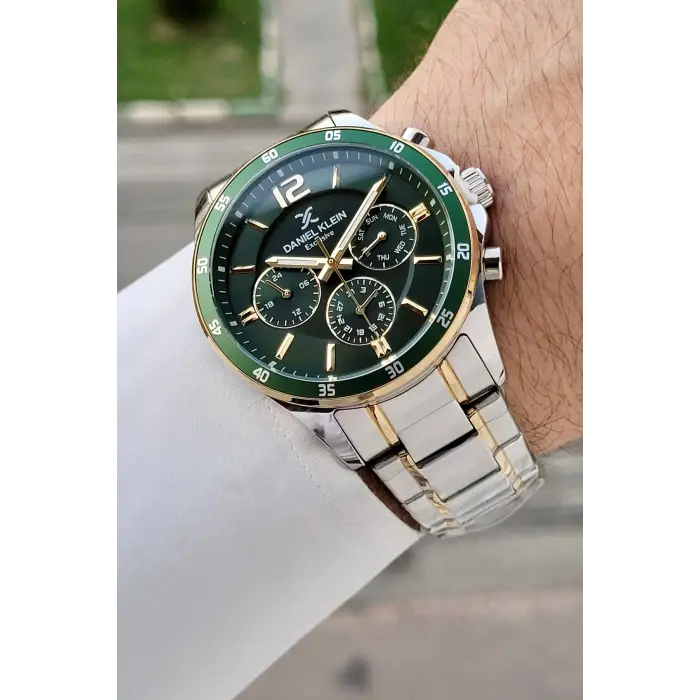 Kadranı Yeşil Kordonu Gold Gümüş Renk 43 Mm İç Göstergeleri Aktif Hediye Paketli Erkek Kol Saati