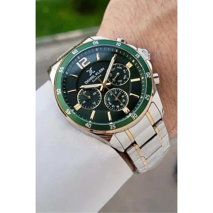 Kadranı Yeşil Kordonu Gold Gümüş Renk 43 Mm İç Göstergeleri Aktif Hediye Paketli Erkek Kol Saati
