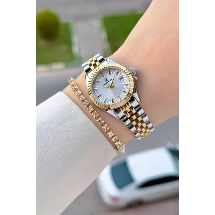 Gold Gümüş Renk 28 Mm Hediye Paketli Kadın Kol Saati