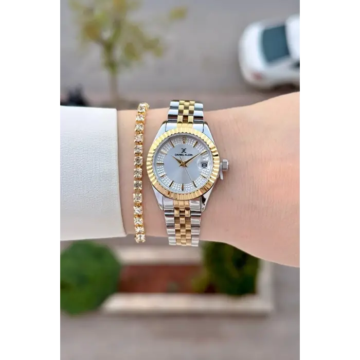 Gold Gümüş Renk 28 Mm Hediye Paketli Kadın Kol Saati