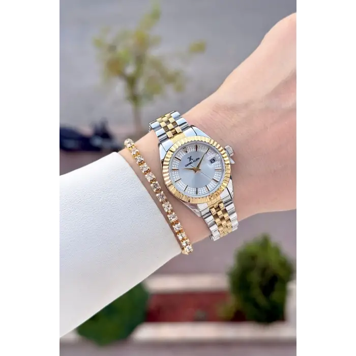 Gold Gümüş Renk 28 Mm Hediye Paketli Kadın Kol Saati