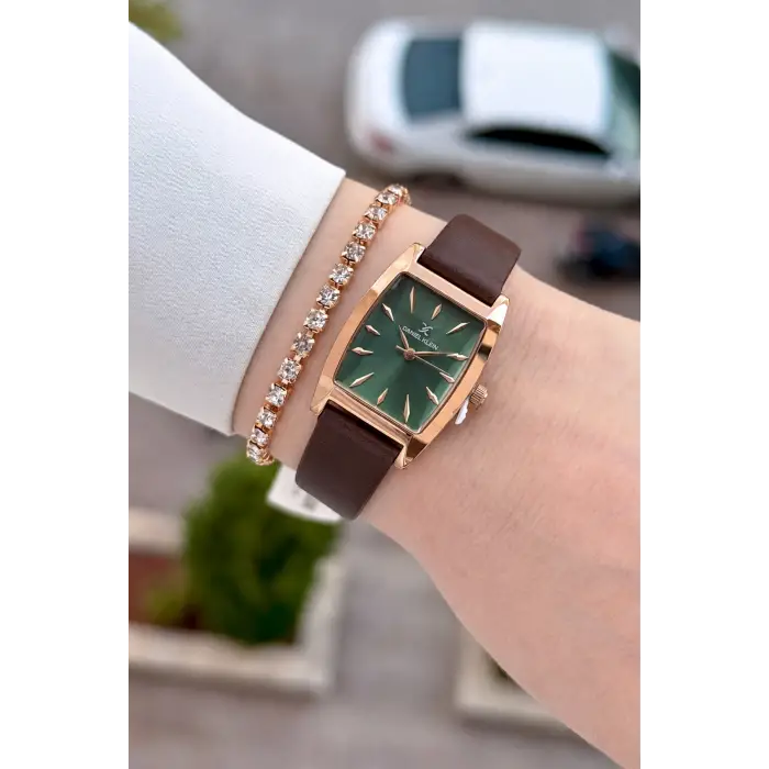 Kasası Rose Kadranı Yeşil Renk Kadın Kol Saati
