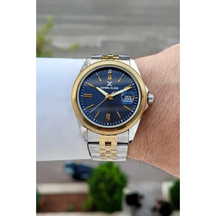 Kadranı Lacivert Kordonu Gold Gümüş Renk 41 Mm 5 ATM Takvimli Hediye Paketli Erkek Kol Saati