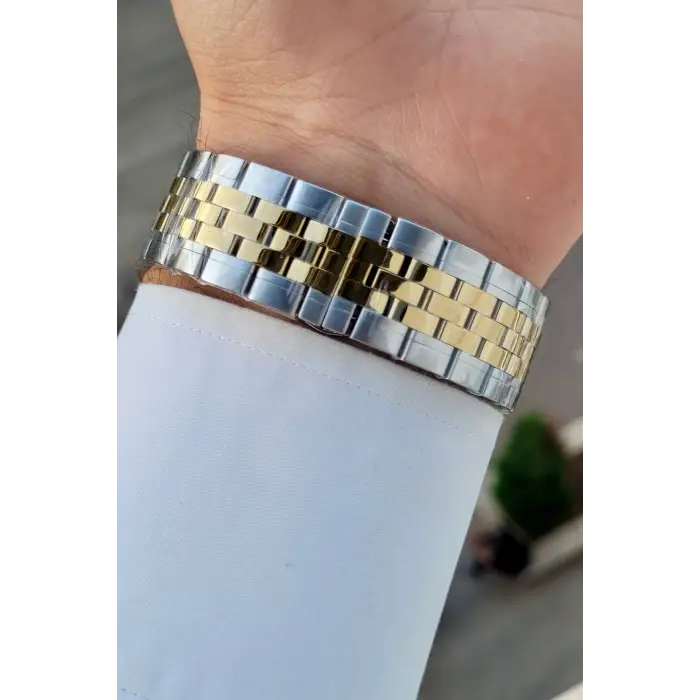 Kadranı Lacivert Kordonu Gold Gümüş Renk 41 Mm 5 ATM Takvimli Hediye Paketli Erkek Kol Saati