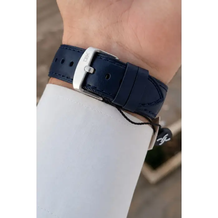 Kasası Gümüş Kordonu Lacivert Renk 42 Mm Takvimli Hediye Paketli Erkek Kol Saati