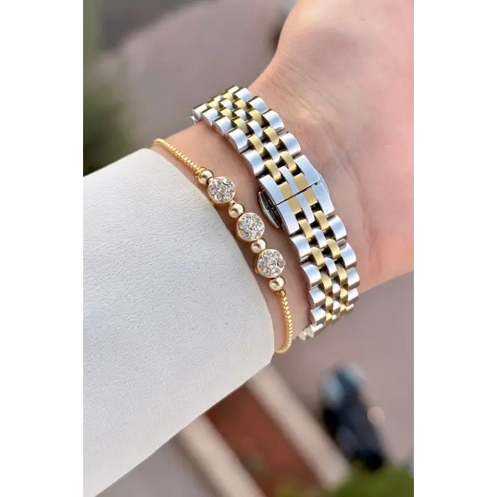 Kadranı Yeşil Kordonu Gold Gümüş Renk 30 Mm Crystal Cam Hediye Paketli Kadın Kol Saati