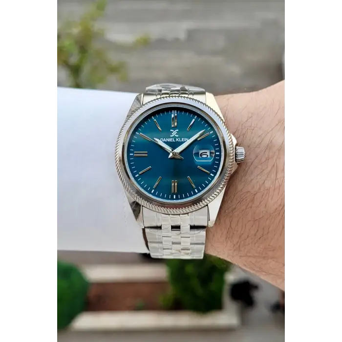 Kadranı Mavi Kordonu Gümüş Renk 41 Mm 5 ATM Takvimli Hediye Paketli Erkek Kol Saati