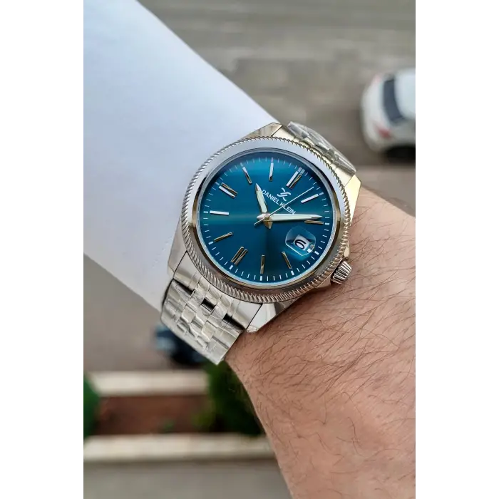 Kadranı Mavi Kordonu Gümüş Renk 41 Mm 5 ATM Takvimli Hediye Paketli Erkek Kol Saati