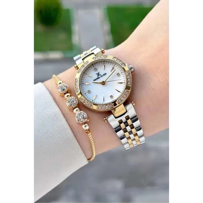 Gold Gümüş Renk 30 Mm Crystal Cam Hediye Paketli Kadın Kol Saati