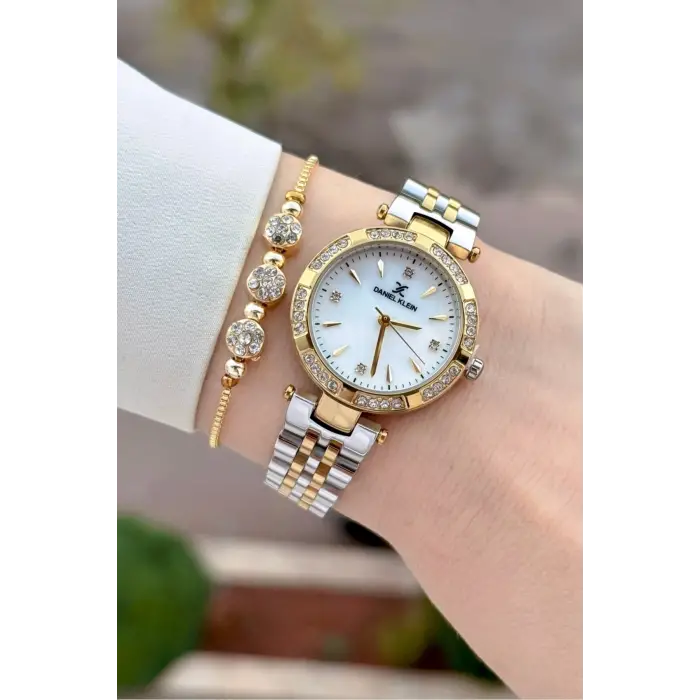 Gold Gümüş Renk 30 Mm Crystal Cam Hediye Paketli Kadın Kol Saati