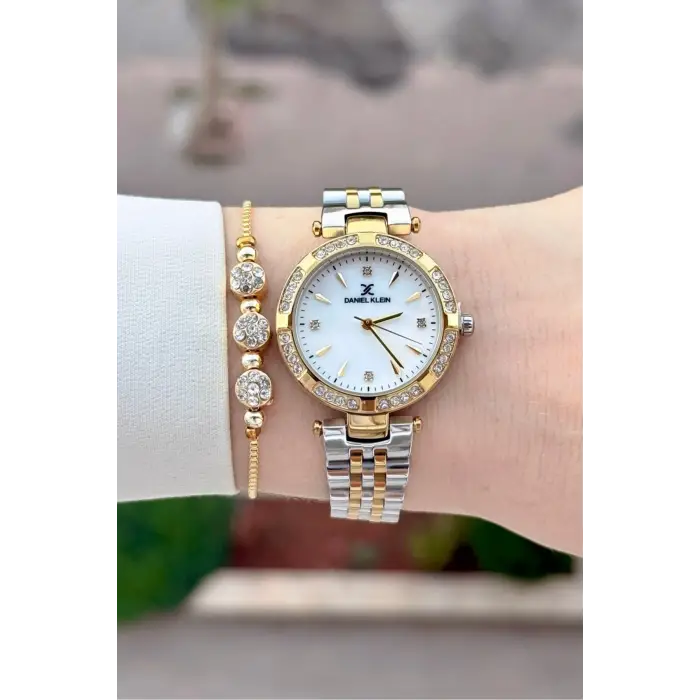 Gold Gümüş Renk 30 Mm Crystal Cam Hediye Paketli Kadın Kol Saati