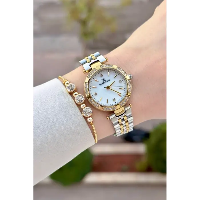 Gold Gümüş Renk 30 Mm Crystal Cam Hediye Paketli Kadın Kol Saati