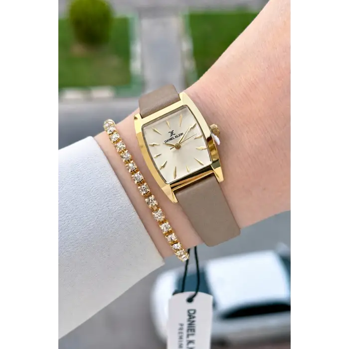 Kasası Gold Kordonu Vizon Renk 23 Mm Hediye Paketli Kadın Kol Saati
