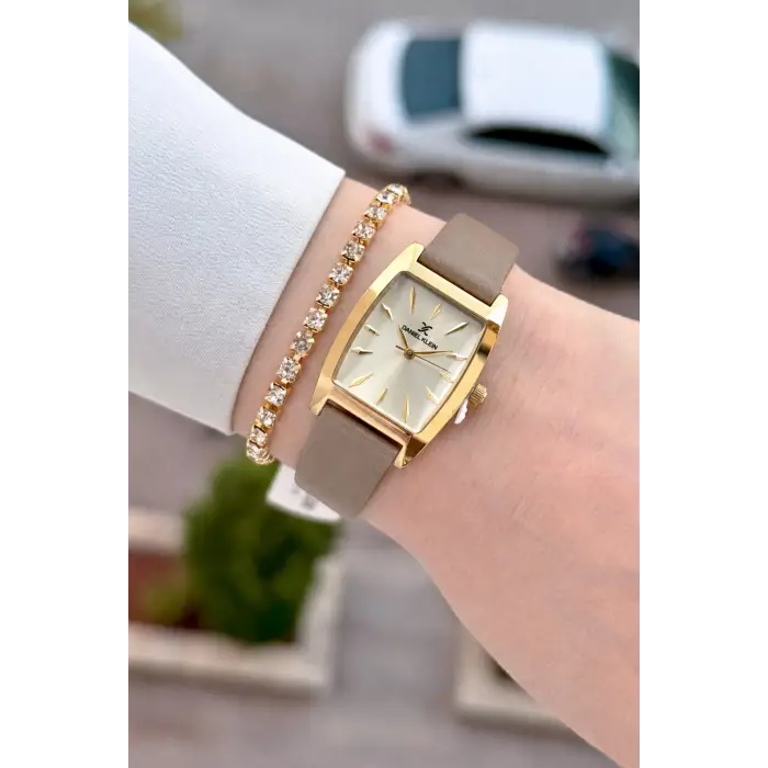 Kasası Gold Kordonu Vizon Renk 23 Mm Hediye Paketli Kadın Kol Saati