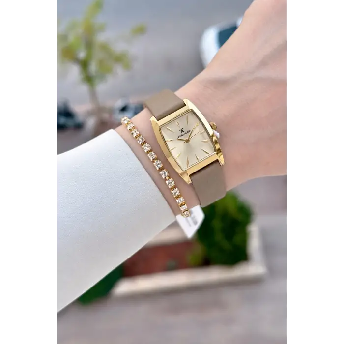 Kasası Gold Kordonu Vizon Renk 23 Mm Hediye Paketli Kadın Kol Saati