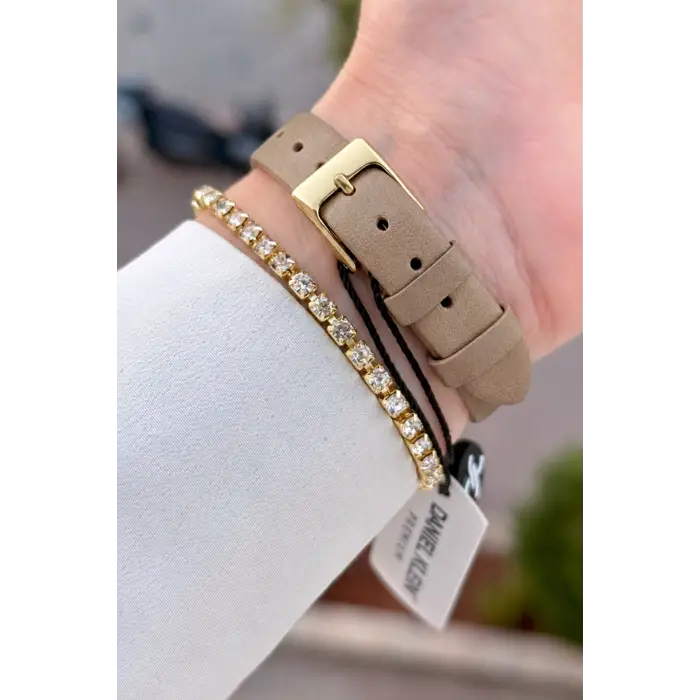 Kasası Gold Kordonu Vizon Renk 23 Mm Hediye Paketli Kadın Kol Saati