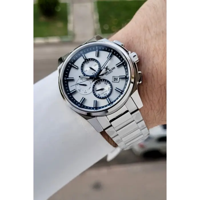 Gümüş Lacivert Renk 44 Mm İç Göstergeleri Aktif Hediye Paketli Erkek Kol Saati