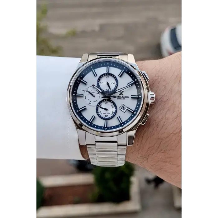 Gümüş Lacivert Renk 44 Mm İç Göstergeleri Aktif Hediye Paketli Erkek Kol Saati