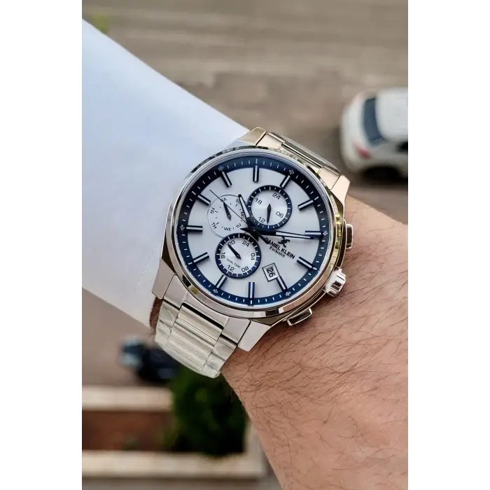 Gümüş Lacivert Renk 44 Mm İç Göstergeleri Aktif Hediye Paketli Erkek Kol Saati