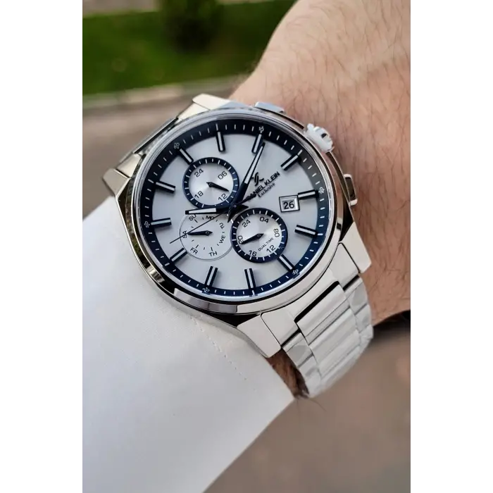 Gümüş Lacivert Renk 44 Mm İç Göstergeleri Aktif Hediye Paketli Erkek Kol Saati