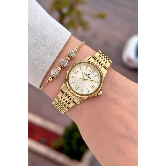 Kadranı Sarı Kordonu Gold Renk 28 Mm Hediye Paketli Kadın Kol Saati