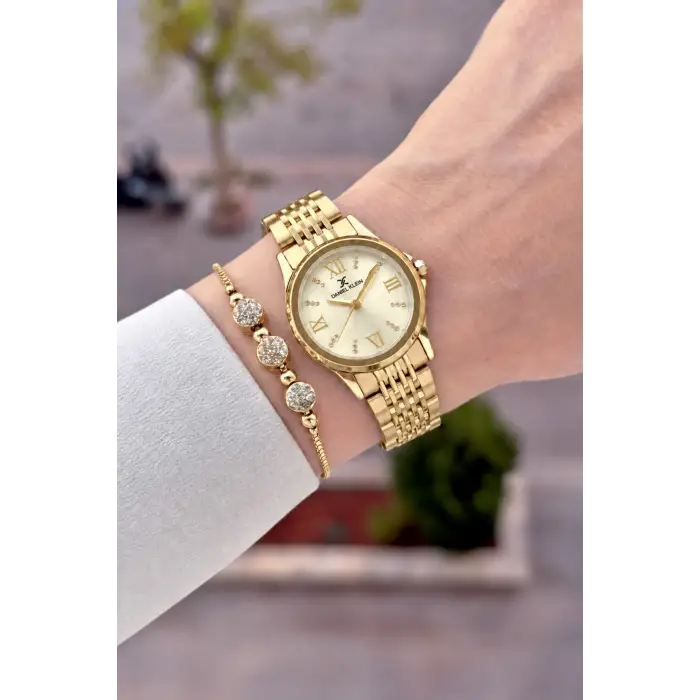 Kadranı Sarı Kordonu Gold Renk 28 Mm Hediye Paketli Kadın Kol Saati