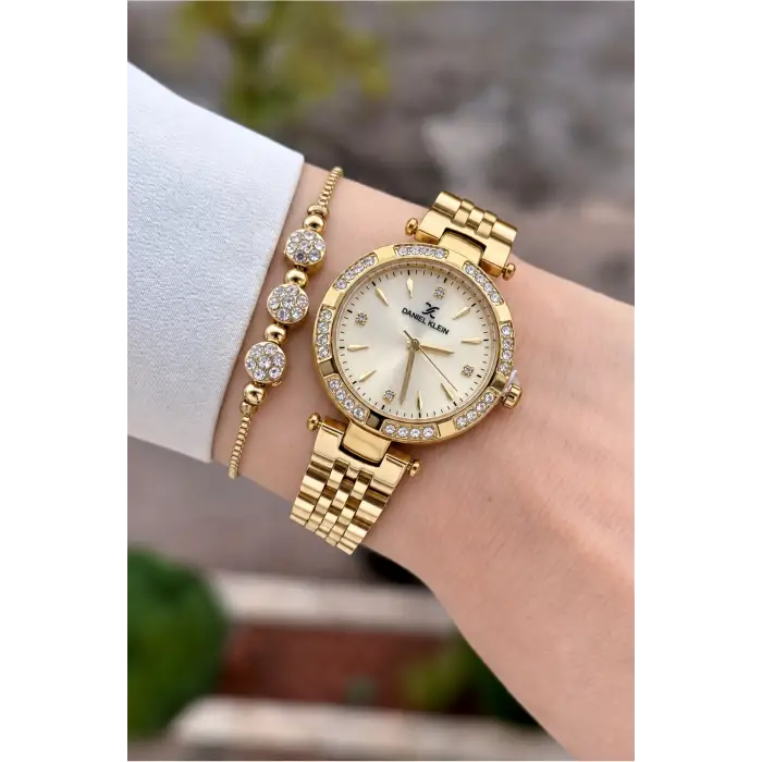 Kadranı Sarı Kordonu Gold Renk 30 Mm Crystal Cam Hediye Paketli Kadın Kol Saati