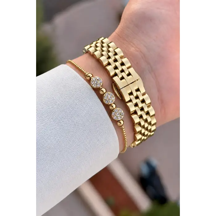 Kadranı Sarı Kordonu Gold Renk 30 Mm Crystal Cam Hediye Paketli Kadın Kol Saati