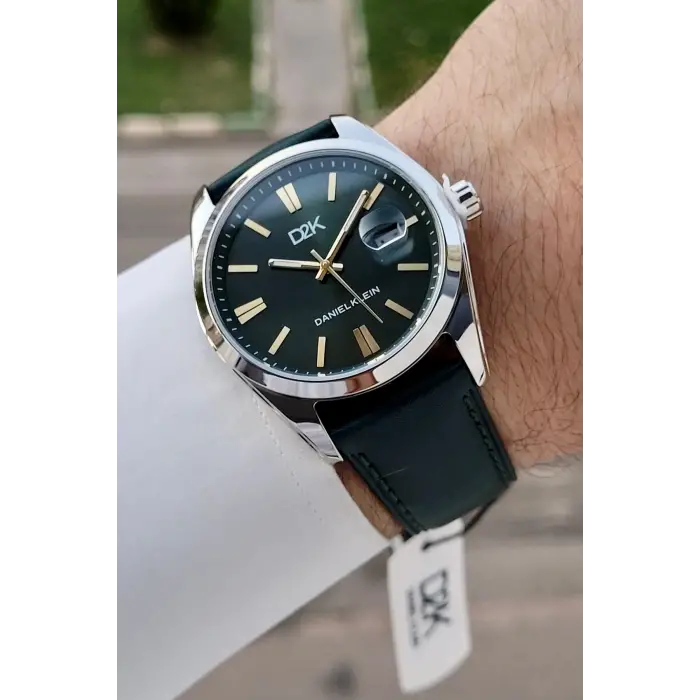 Kasası Gümüş Kordonu Yeşil Renk 42 Mm Takvimli Hediye Paketli Erkek Kol Saati