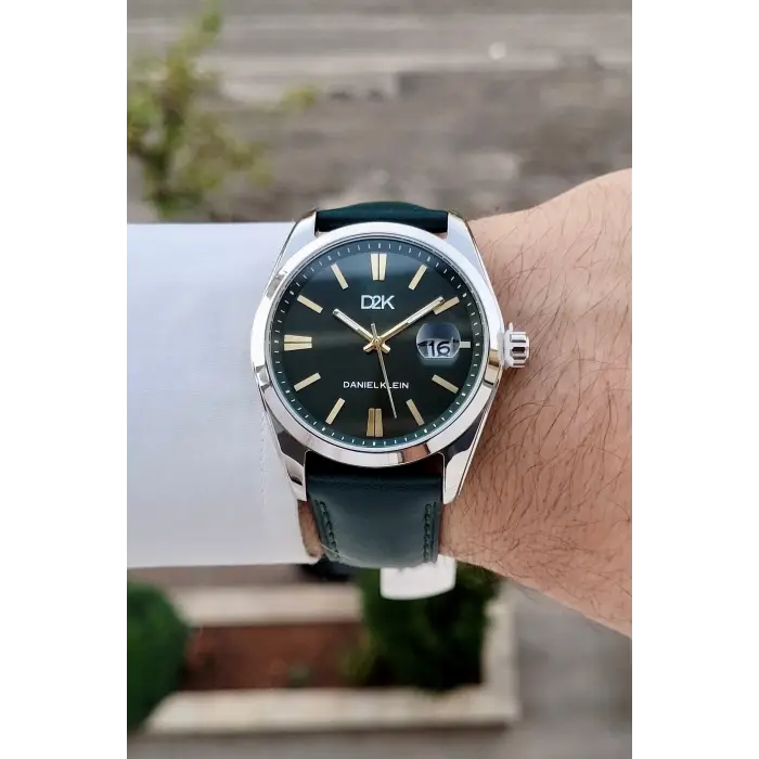 Kasası Gümüş Kordonu Yeşil Renk 42 Mm Takvimli Hediye Paketli Erkek Kol Saati