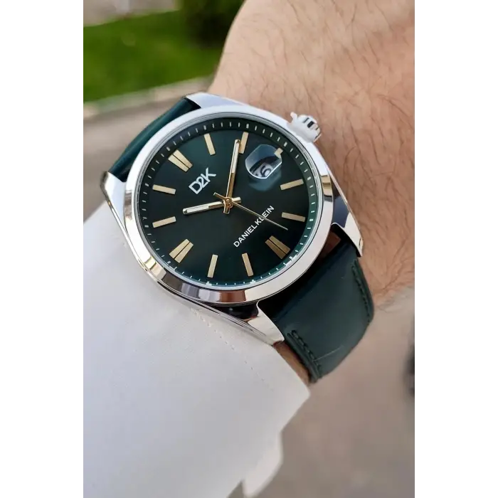 Kasası Gümüş Kordonu Yeşil Renk 42 Mm Takvimli Hediye Paketli Erkek Kol Saati