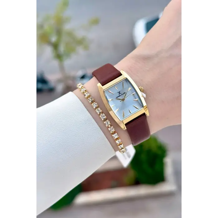 Kasası Gold Kordonu Kahverengi Renk 23 Mm Hediye Paketli Kadın Kol Saati