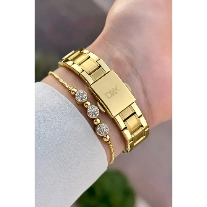 Kadranı Sarı Kordonu Gold Renk 30 Mm Hediye Paketli Kadın Kol Saati