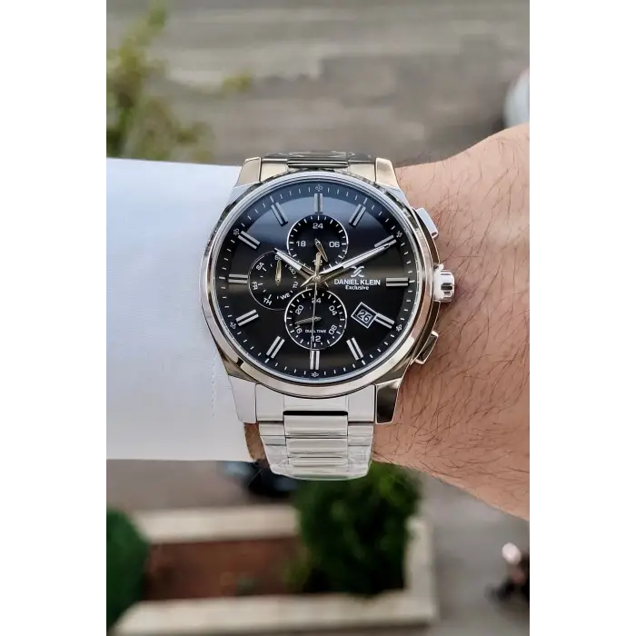 Kadranı Siyah Kordonu Gümüş Renk 44 Mm İç Göstergeleri Aktif Hediye Paketli Erkek Kol Saati