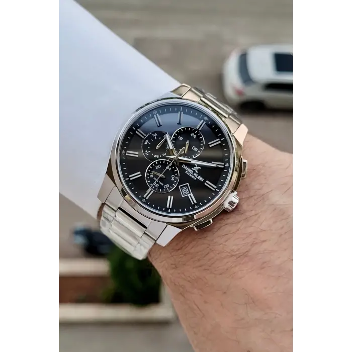 Kadranı Siyah Kordonu Gümüş Renk 44 Mm İç Göstergeleri Aktif Hediye Paketli Erkek Kol Saati