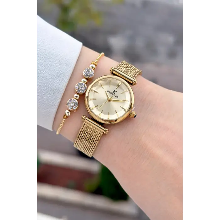 Kadranı Sarı Kordonu Gold Renk 26 Mm Hediye Paketli Kadın Kol Saati