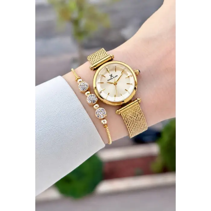 Kadranı Sarı Kordonu Gold Renk 26 Mm Hediye Paketli Kadın Kol Saati